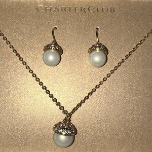Charter Club Gold-Tone Pearl Flower Earring Necklace Set